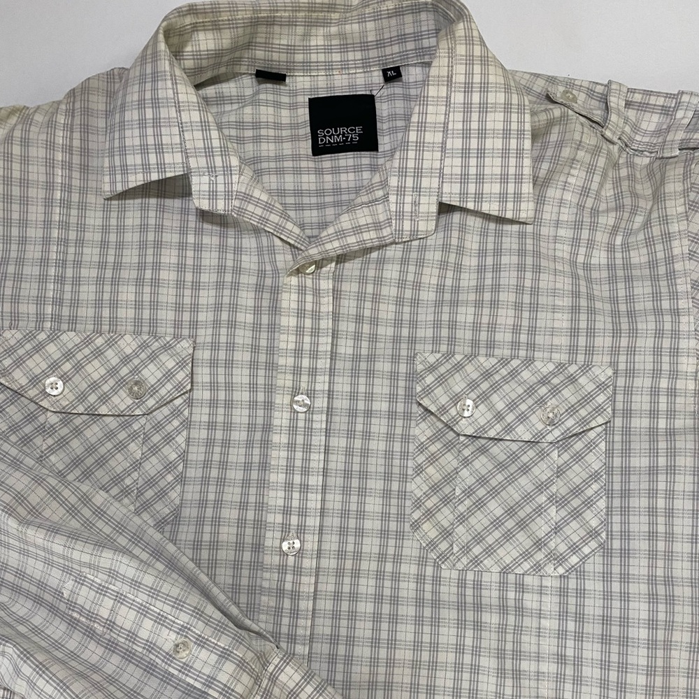 Source DNM Men’s Long Sleeve Shirt White Gray Button Up Size XLarge